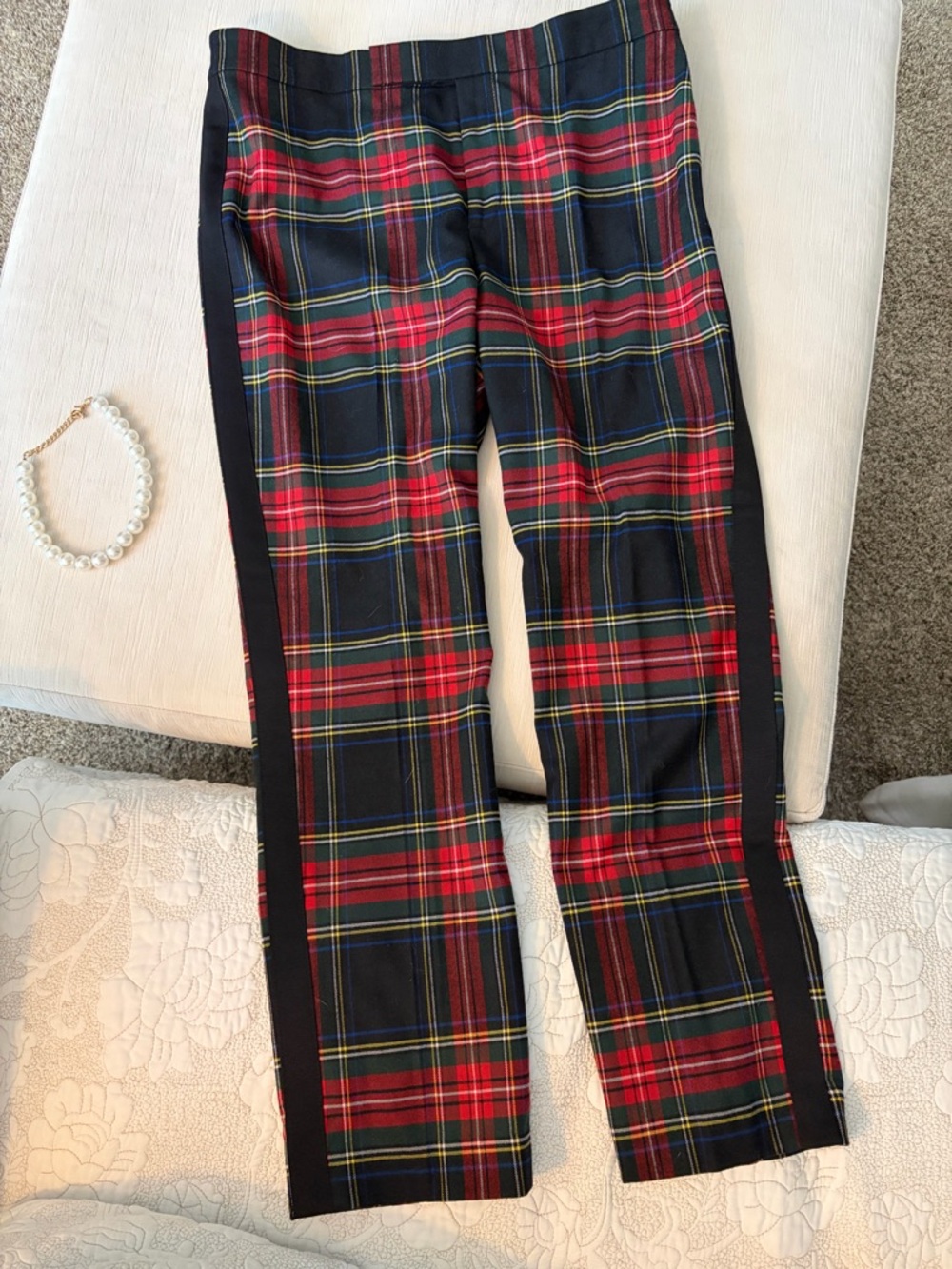 Lauren Red & Black Tartan Plaid Side-Strip Pants